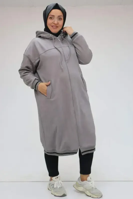 33074 Plus Size Nubuck Ribbed Jacket - Gray - 1