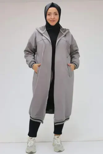 33074 Plus Size Nubuck Ribbed Jacket - Gray - 3