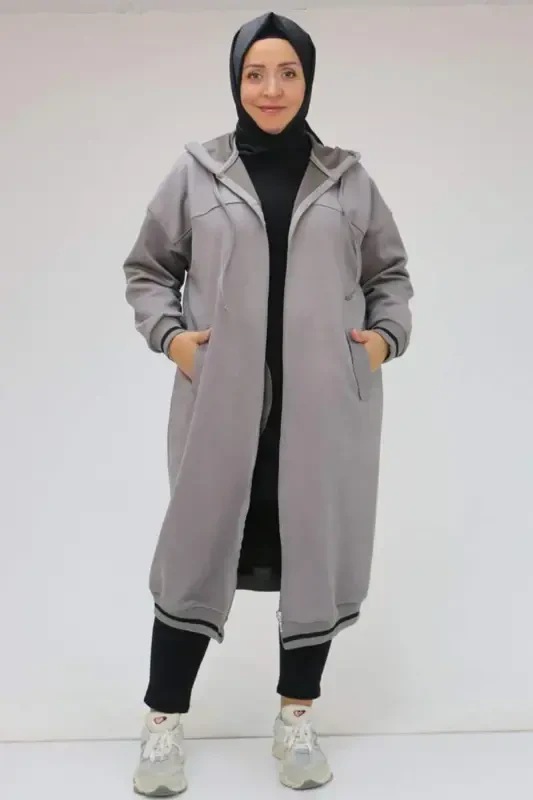 33074 Plus Size Nubuck Ribbed Jacket - Gray - 3