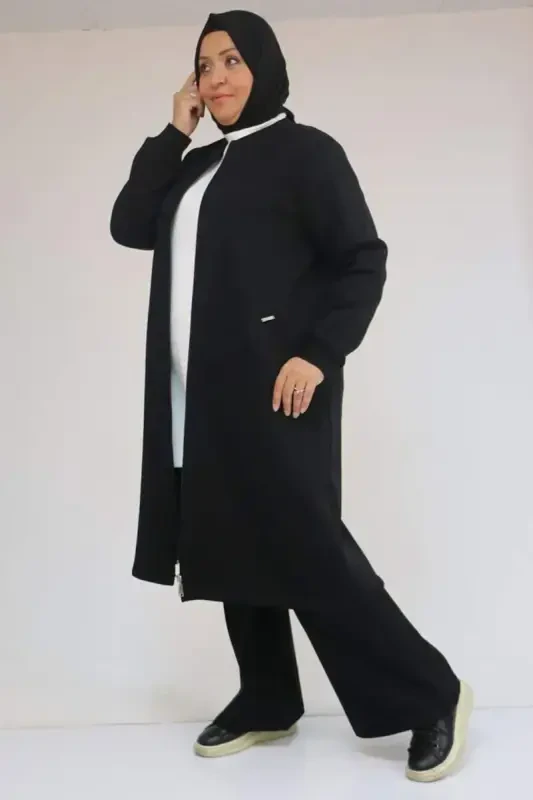 33096 Katta Hajmli Fermuarli Uch Ip Kapalak - Qora - 2