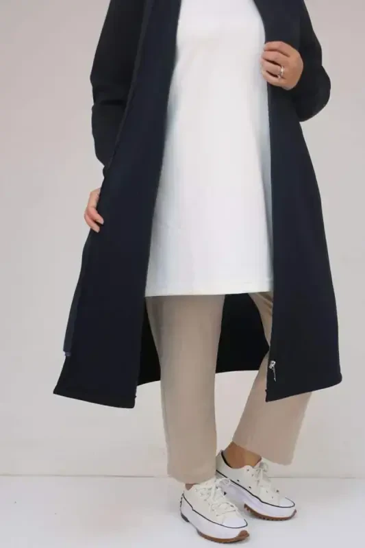 33096 Plus Size Zippered Three Thread Coat - Navy Blue - 3