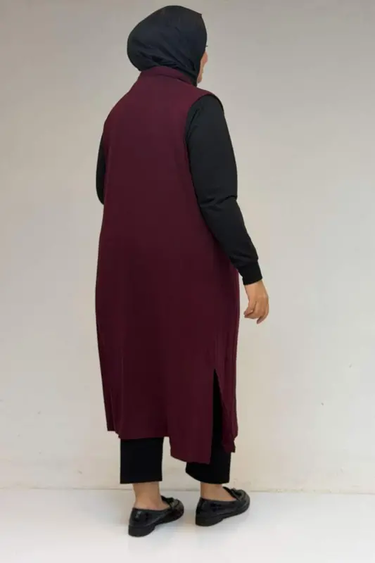 34000 Büyük Beden Penye Giy-Çık Yelek - Bordo - 3