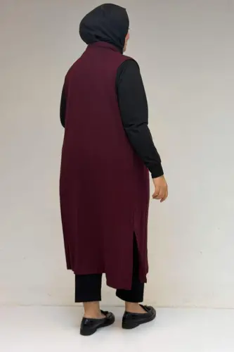 34000 Büyük Beden Penye Giy-Çık Yelek - Bordo - 3