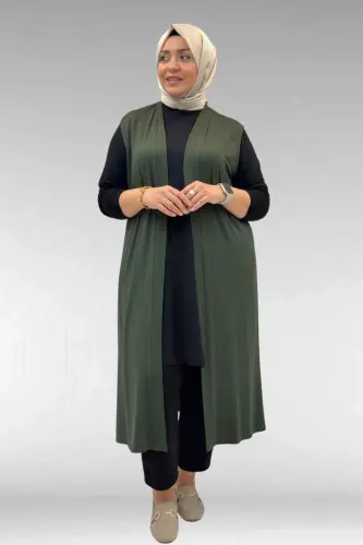 34000 Büyük Beden Penye Giy-Çık Yelek - Haki - 1