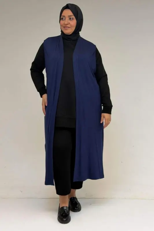 34000 Büyük Beden Penye Giy-Çık Yelek - İndigo - 3