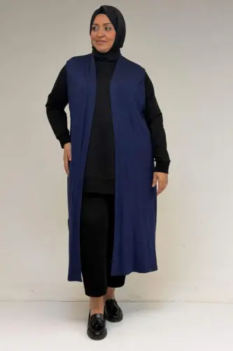 34000 Büyük Beden Penye Giy-Çık Yelek - İndigo - 3