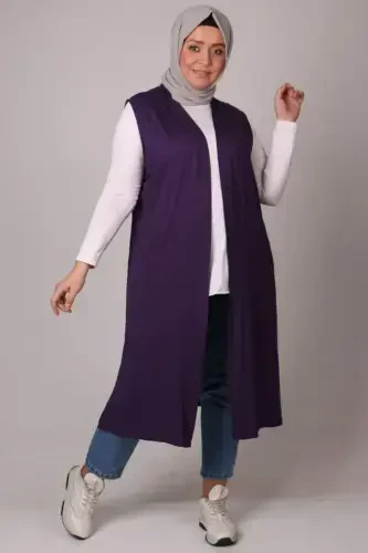 34000 Büyük Beden Penye Giy-Çık Yelek - Mor - 1