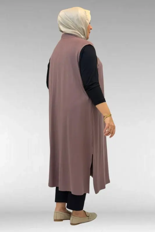 34000 Büyük Beden Penye Giy-Çık Yelek - Vizon - 3