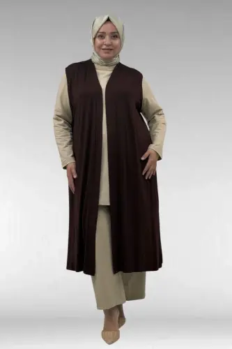 34000 Plus Size Combed Cotton Wash-and-Wear Vest - Brown - 1