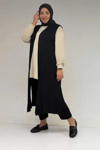 34000 Plus Size Knitted Cardigan - Black - 1