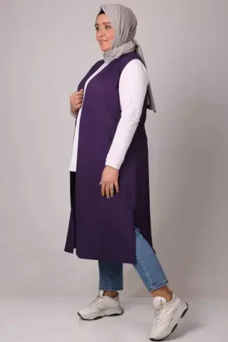 34000 Plus Size Knitted Cardigan Vest - Purple - 3