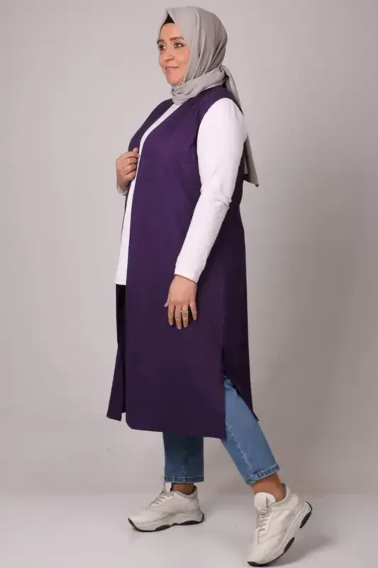 34000 Plus Size Knitted Cardigan Vest - Purple - 3