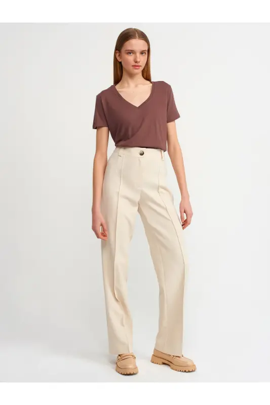 3470 V Neck Basic T-shirt-br. brown-Br. Brown - 4