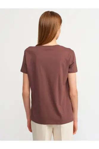 3470 V Neck Basic T-shirt-br. brown-Br. Brown - 5