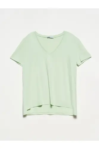 3470 V Neck Basic T-Shirt-Celadon-Celadon - DILVIN (1)