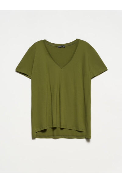 3470 V Neck Basic T-shirt - Khaki - DILVIN (1)