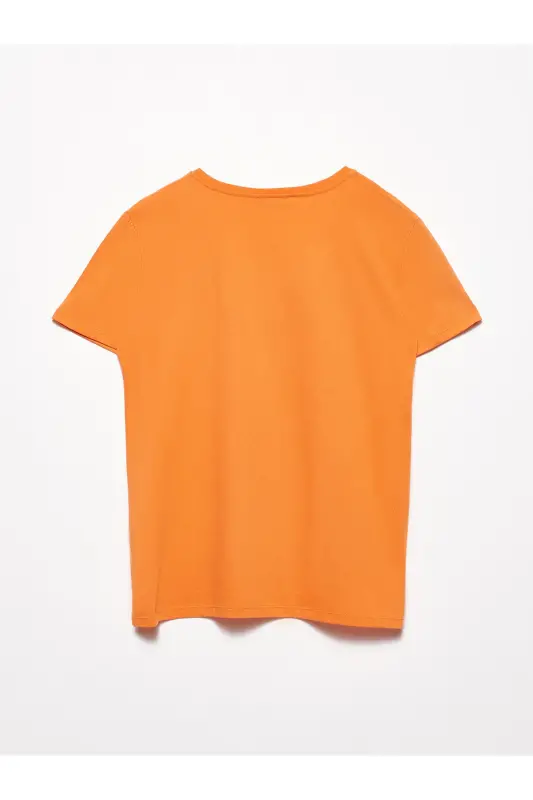 3470 V Neck Basic T-shirt-orange-Orange - 2