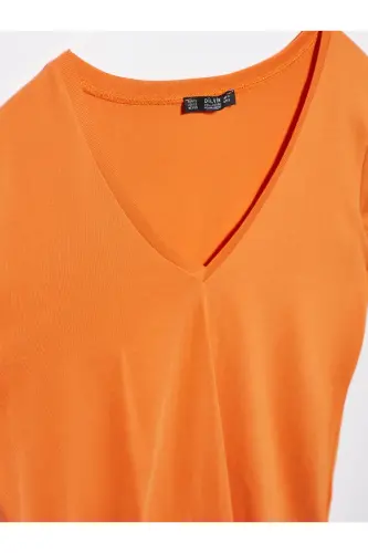 3470 V Neck Basic T-shirt-orange-Orange - 3
