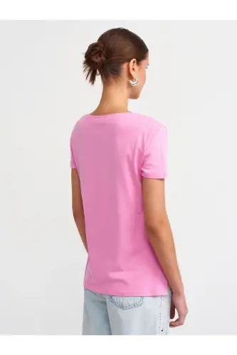 3470 V Neck Basic T-Shirt-Pink-pink - DILVIN (1)