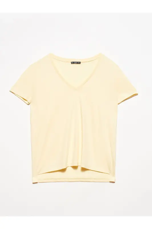 3470 V Neck Basic T-shirt-t.yellow-T.Yellow - 1