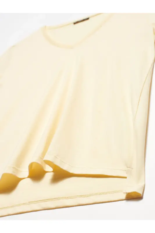 3470 V Neck Basic T-shirt-t.yellow-T.Yellow - 2