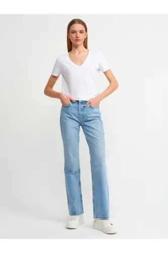3470 V-Neck Basic T-Shirt-White - White - 3
