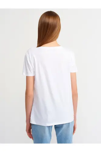 3470 V Yaka Basic T-Shirt-Beyaz - Beyaz - 4