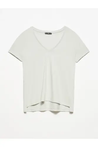 3470 %100 Pamuk V Yaka Basic T-shirt-Gri - Gri 