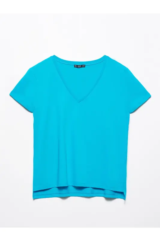3470 V Yaka Basic T-Shirt-Mavi-Mavi - DILVIN