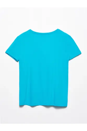 3470 V Yaka Basic T-Shirt-Mavi-Mavi - DILVIN (1)