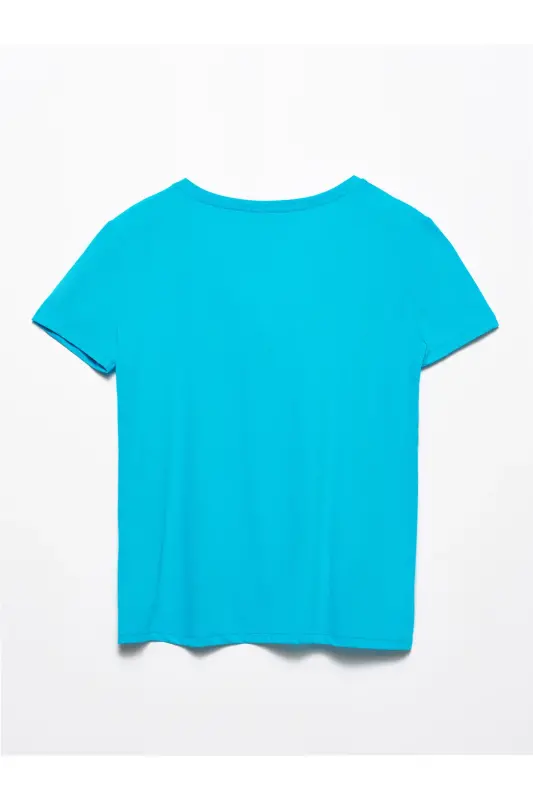 3470 V Yaka Basic T-Shirt-Mavi-Mavi - 2
