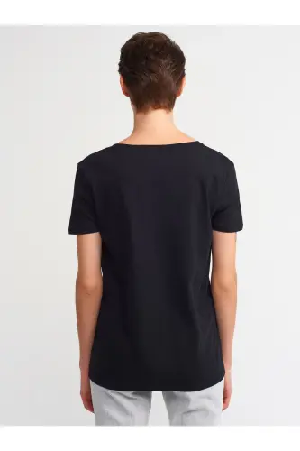 3470 V Yaka Basic T-shirt-siyah-Siyah 