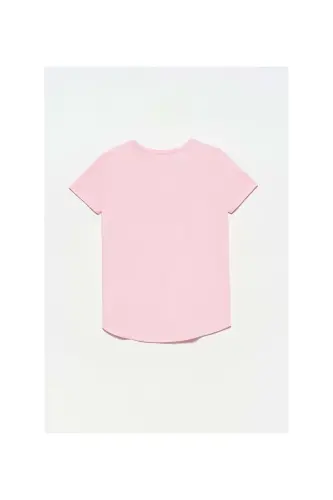 3470 V Yoqali Asosiy T-shirt-Yorqin Pushti - Yorqin Pushti - 3