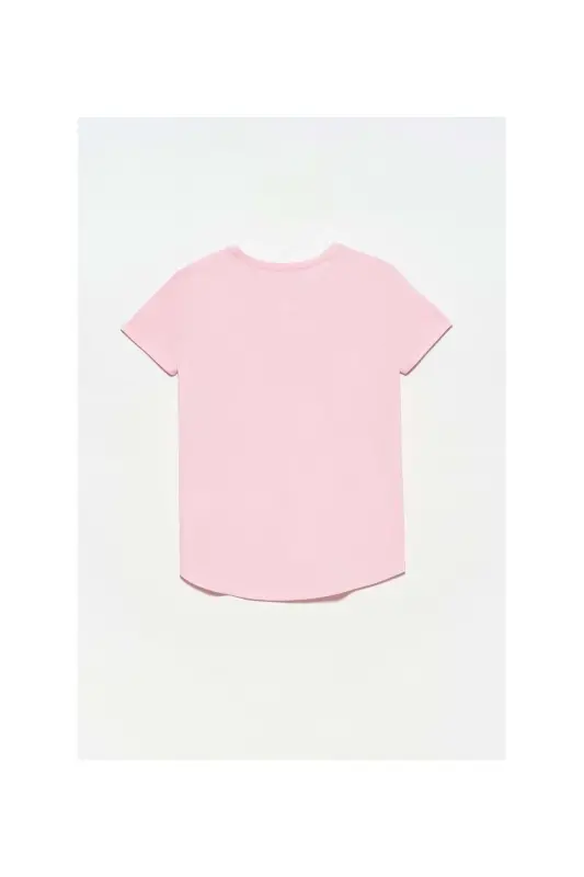 3470 V Yoqali Asosiy T-shirt-Yorqin Pushti - Yorqin Pushti - 3