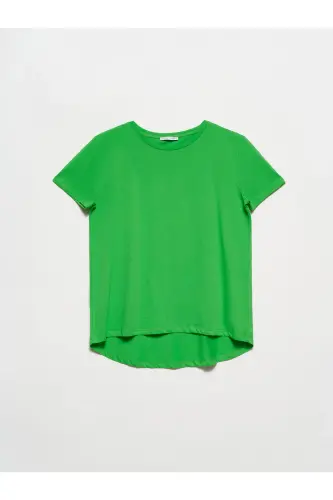 3471 Bisiklet Yaka Basic T-shirt-açık Yeşil-Açık Yeşil 