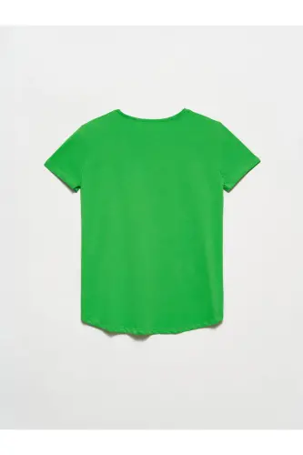3471 Bisiklet Yaka Basic T-shirt-açık Yeşil-Açık Yeşil - 3