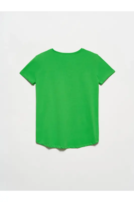 3471 Bisiklet Yaka Basic T-shirt-açık Yeşil-Açık Yeşil - 3