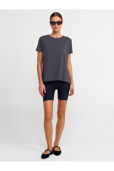 3471 %100 Pamuk Bisiklet Yaka Basic T-shirt-Antrasit - Antrasit - 11