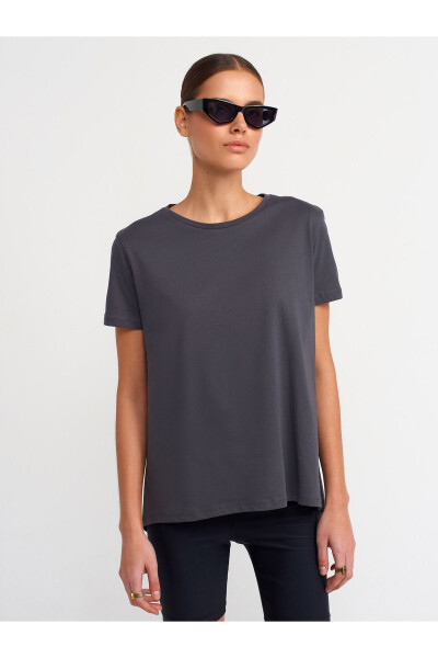 3471 %100 Pamuk Bisiklet Yaka Basic T-shirt-Antrasit - Antrasit 
