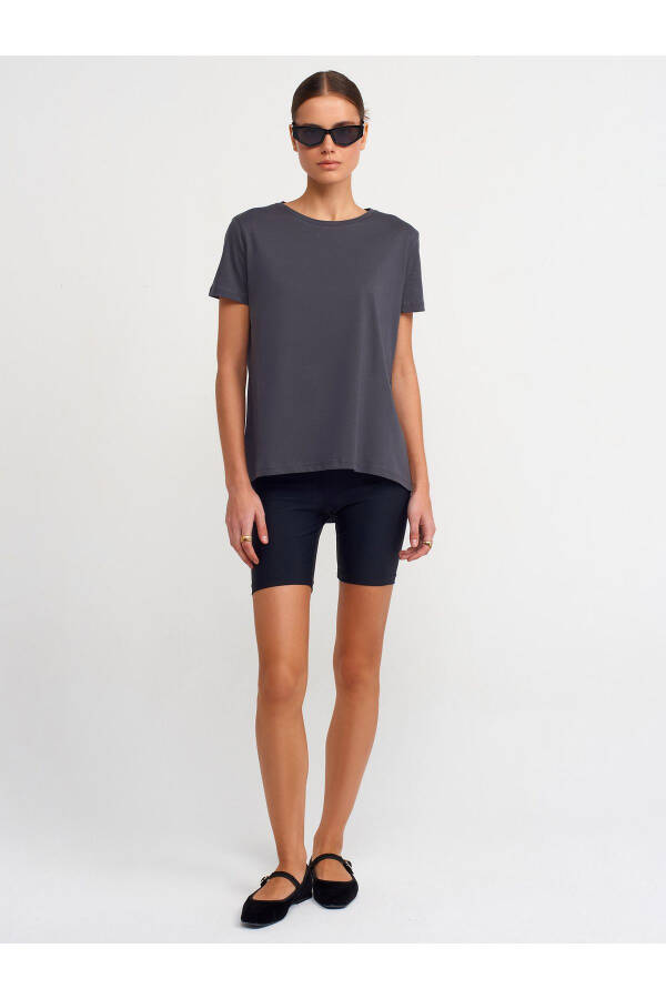 3471 %100 Pamuk Bisiklet Yaka Basic T-shirt-Antrasit - Antrasit - 3