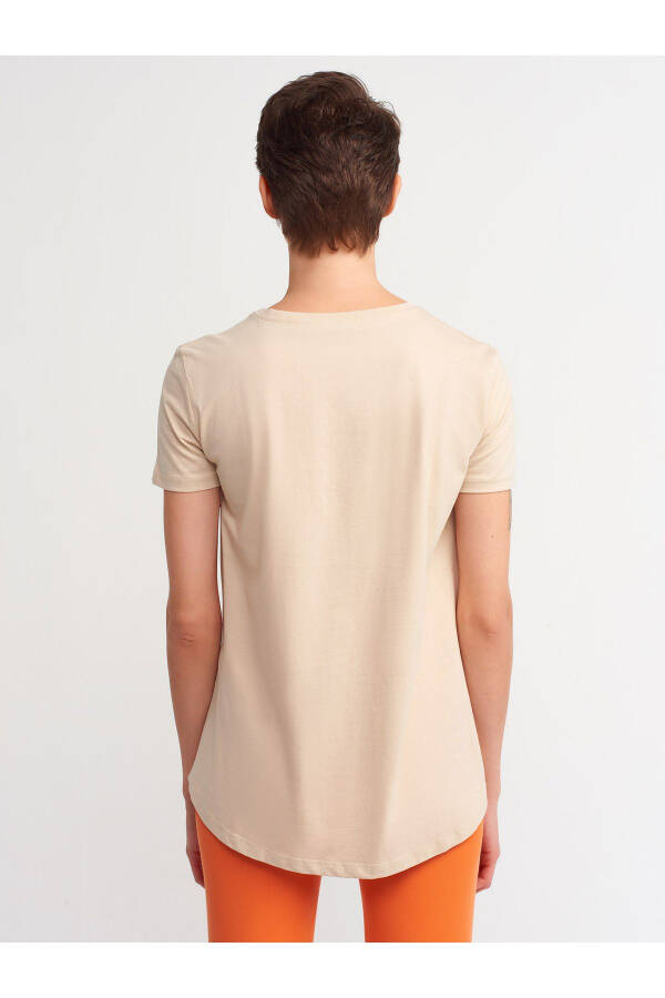 3471 Bisiklet Yaka Basic T-shirt-bej - Bej - 4