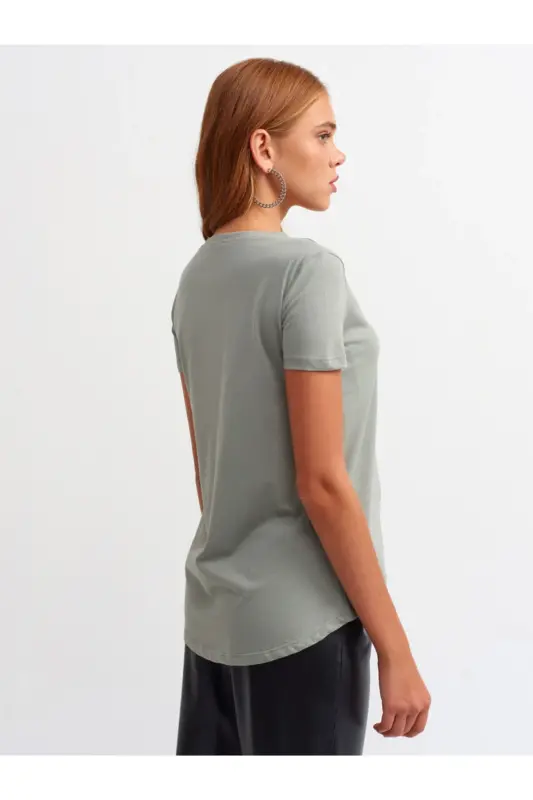 3471 Bisiklet Yaka Basic T-shirt-çağla - Çağla - 3