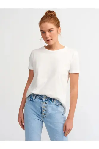 3471 Bisiklet Yaka Basic T-shirt-ekru-Ekru 