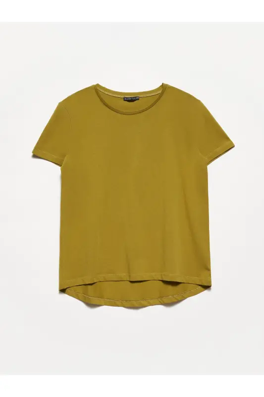 3471 Bisiklet Yaka Basic T-shirt-haki-Haki - DILVIN