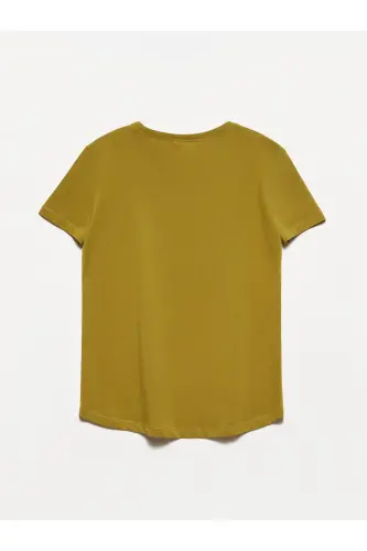 3471 Bisiklet Yaka Basic T-shirt-haki-Haki - DILVIN (1)