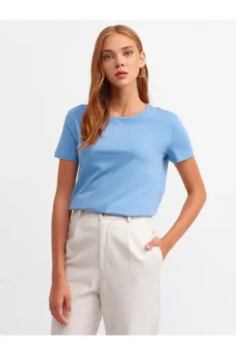 3471 Bisiklet Yaka Basic T-shirt-indigo-İndigo 