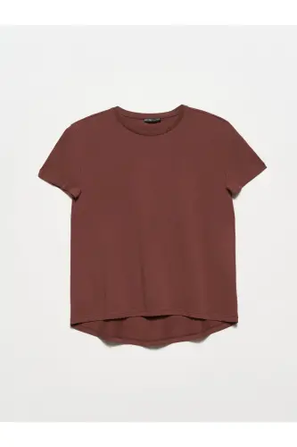 3471 Bisiklet Yaka Basic T-shirt-kahve-Kahve 