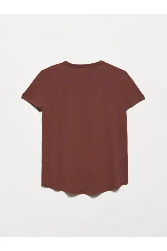 3471 Bisiklet Yaka Basic T-shirt-kahve-Kahve - DILVIN (1)