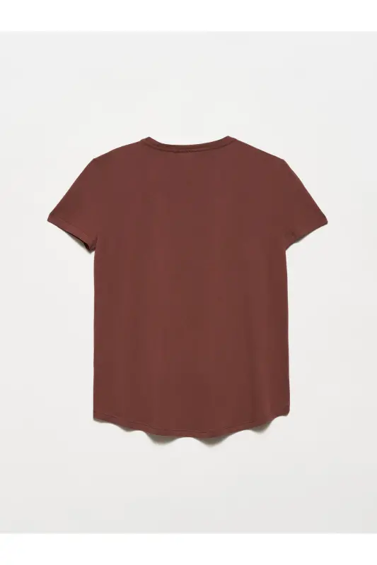 3471 Bisiklet Yaka Basic T-shirt-kahve-Kahve - 2