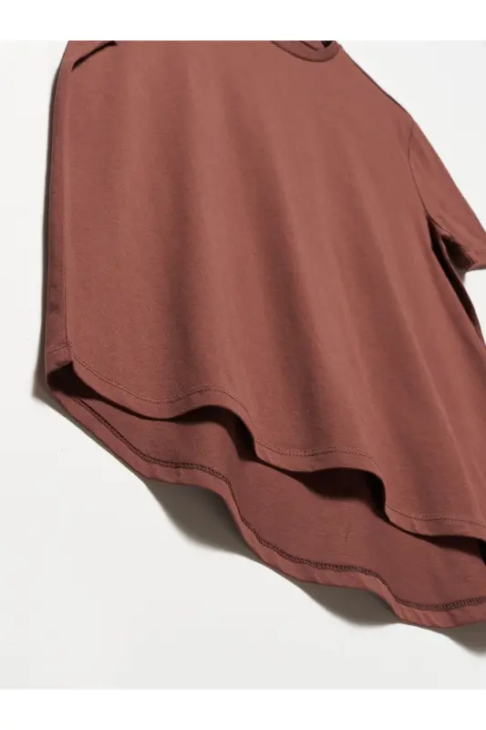3471 Bisiklet Yaka Basic T-shirt-kahve-Kahve - 3